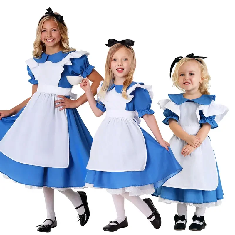 

Children Girl Blue Alice In Wonderland Halloween Costume For Kids Party Lolita Maid Dress Cosplay Fancy Carnival Costumes Girls