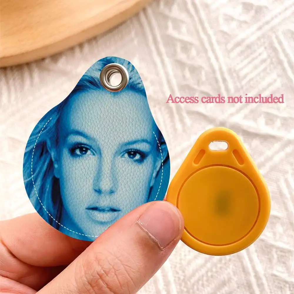 B-Britney S-Spears Keychain Access Card Bag Key Tag Ring Leather Card Holder Keychain Key Ring Door Lock Access Tags