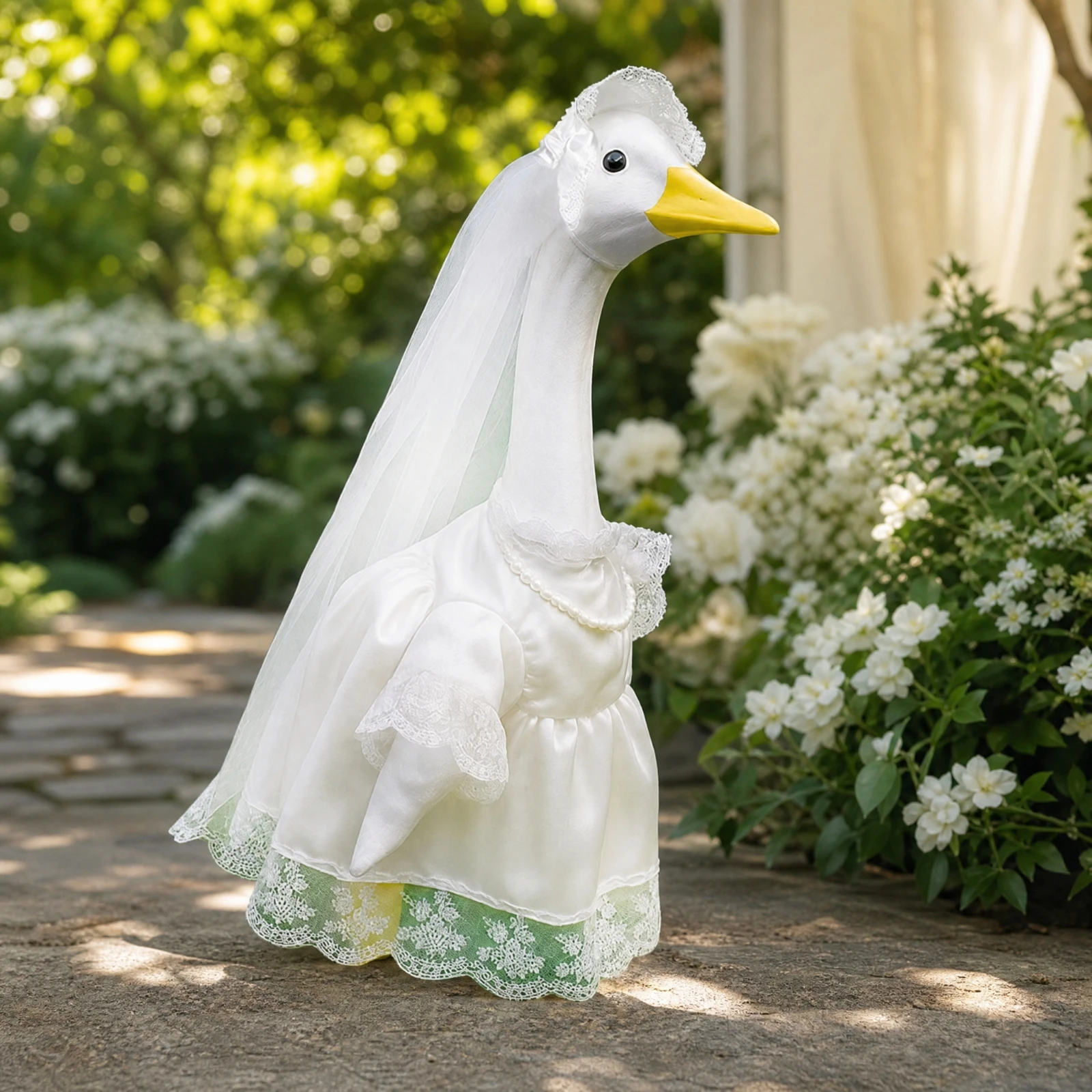 Bride Goose Costume with Veil Lightweight Decorative Goose Bridal Outfit Vintage-Inspired Festive for Porch Display
