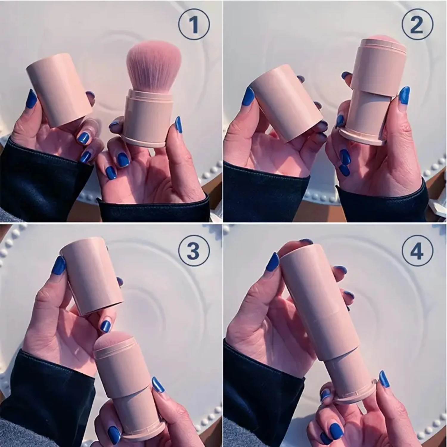 Pincéis de maquiagem kabuki retráteis, pincel de viagem para blush, pó portátil, capa, blush, bronzer, polimento, iluminador impecável