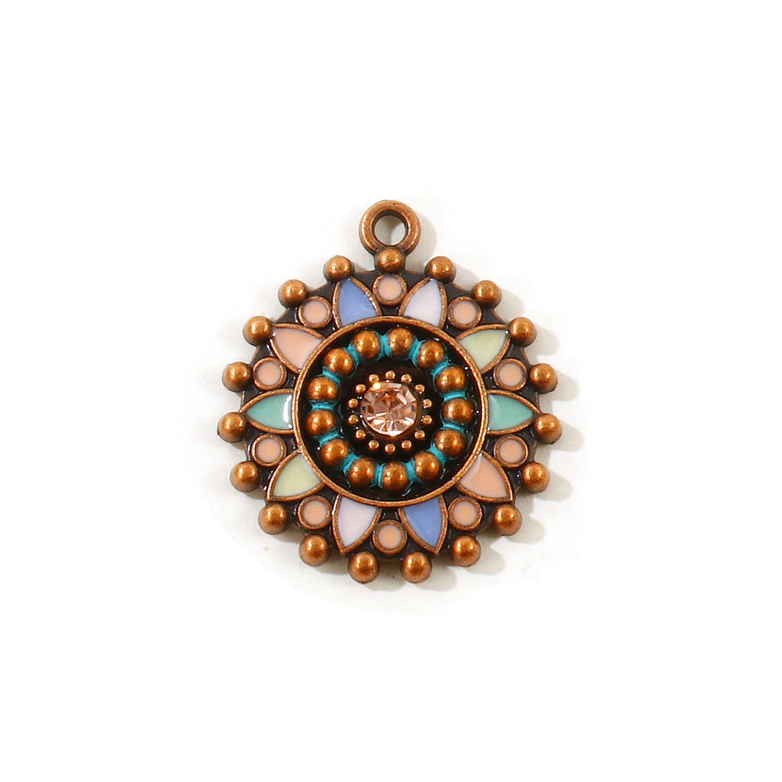 5 Stück Vintage Bohemia Charms, mehrfarbige Emaille-Anhänger aus Zinklegierung, rund, für Frauen, DIY-Halskette, Schmuck, Geschenkzubehör, 25 mm x 22 mm – Detail 8