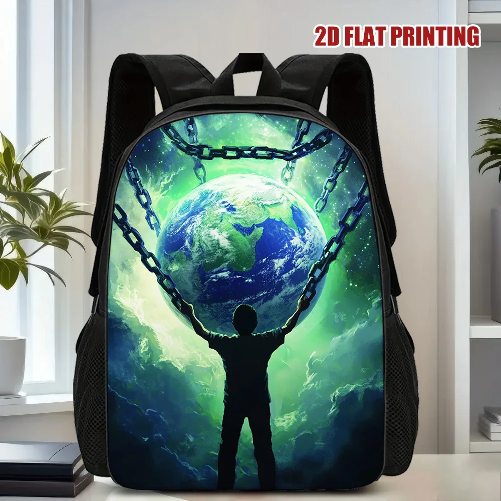 

1Pc space-themed backpack - large capacity, lightweight, adjustable shoulder strap, zip-closure, durable polyester lining