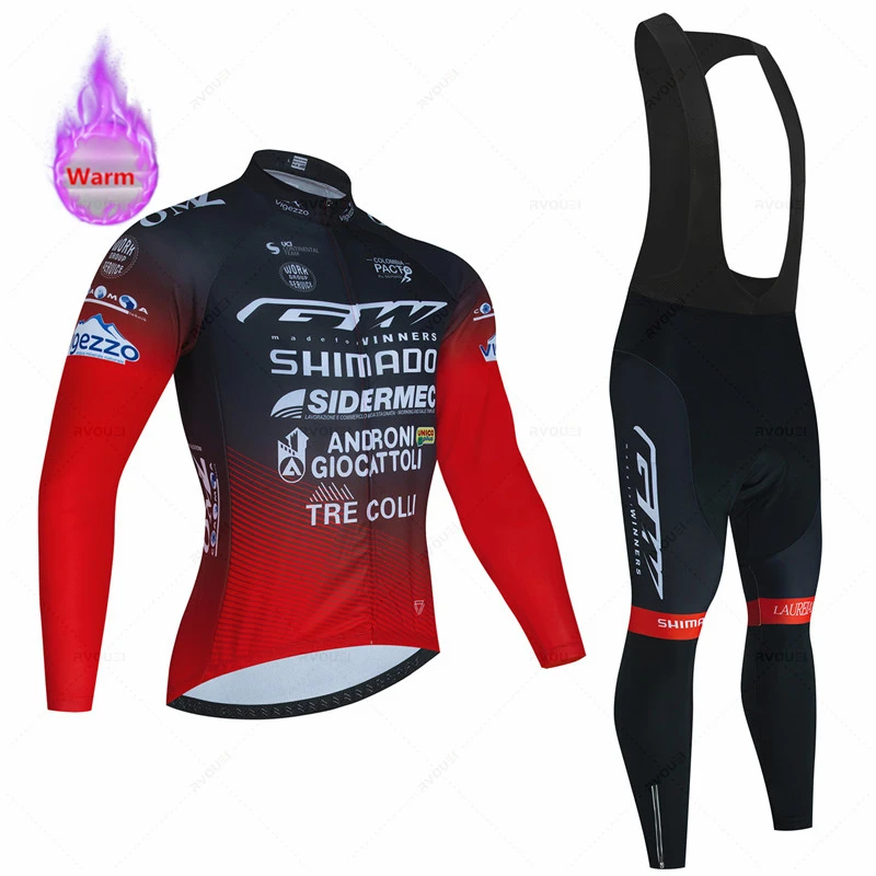 -Thermal Fleece Cycling Jersey Sets for Men, Long Sleeve, Bicycle Clothing, MTB Bike, Winter