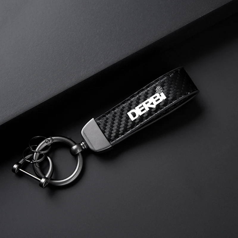 For DERBI VARIANT SPORT R EBE EBS GPR D50B0 Motorcycle Keyring Carbon Fiber Textured Keychain Metal Carbon Fiber Leather Logo