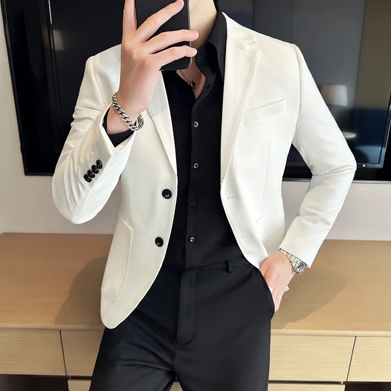 

New High-texture Men's Double-breasted Suit Top, Slim-fitting Korean Version Of White Clothes Men's Suit Single West