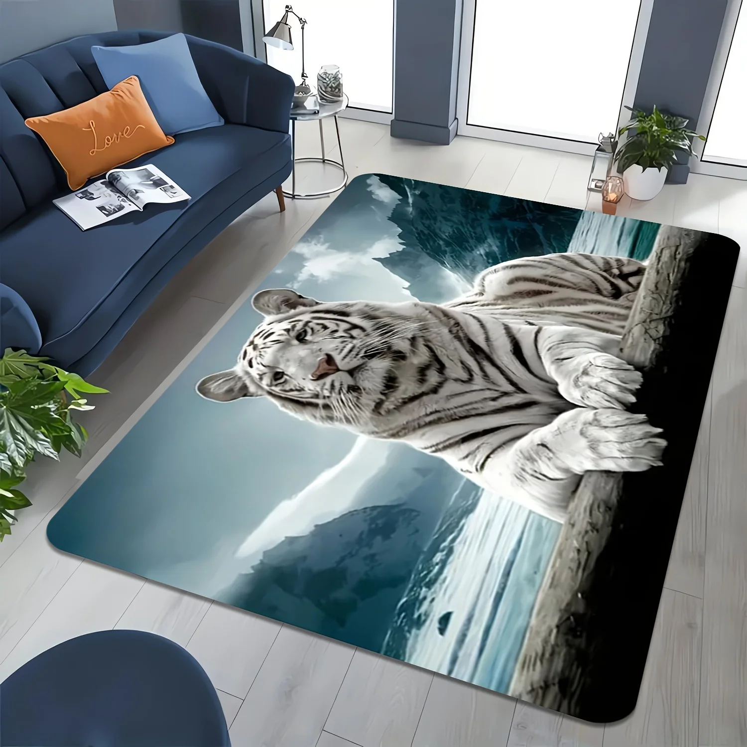 Realistic Tiger Photo Print Rug for Living Room Area Decor Large Size Wildlife Animal Mural Mat for Home Bedroom Jungle Prints