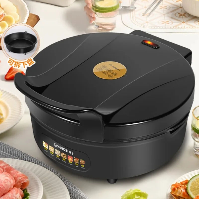 Household electric griddle, detachable and washable, with temperature control and double-sided heating