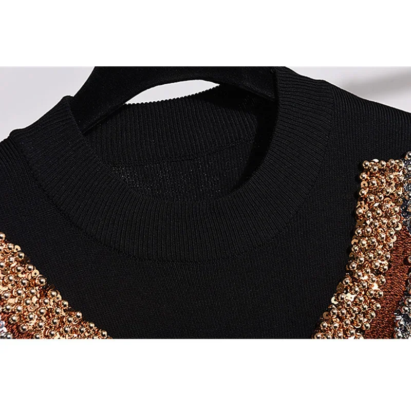 

High Quality Fashion Women Knitted Set Beading Eagle Sweater + Long Pencil Pants Women 2 Piece Set Loose Casual Knit 2pc Female