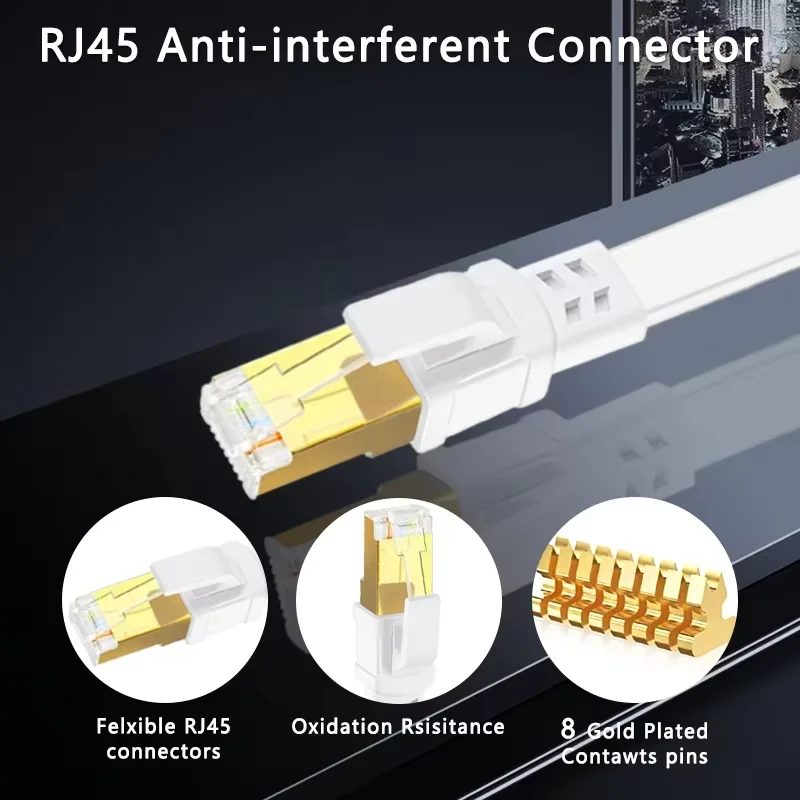 Płaski kabel Ethernet CAT8 40Gbps 2000MHz Rj45 Kabel sieciowy Internetowy Ekranowany kabel patch Cat8 do PC Modemu Laptopa PS 5 Routera — zdjęcie produktu 5