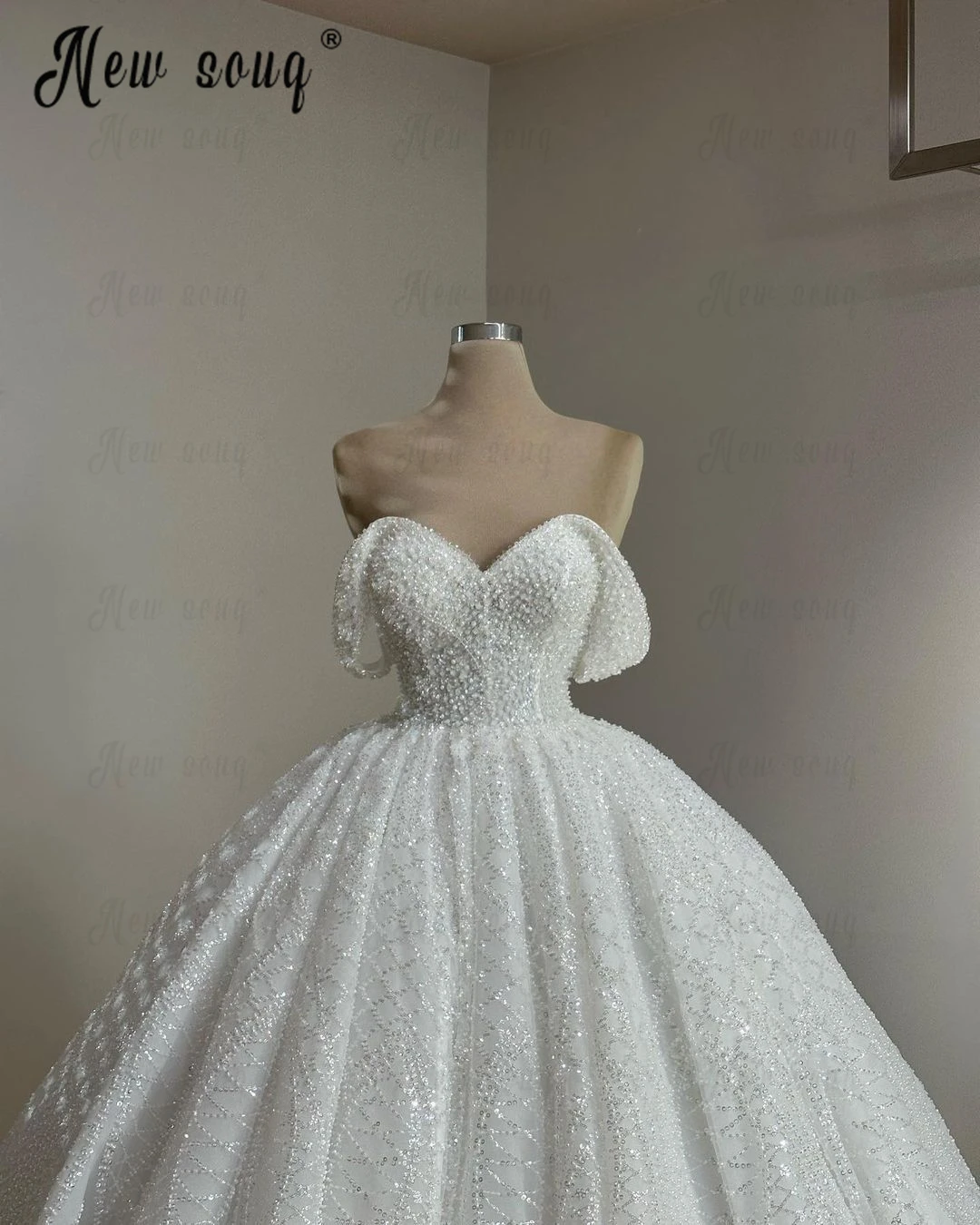 Vestido de novia de perlas de cuentas de alta costura, vestido de baile sin hombros, vestido de princesa en fiesta de boda, hecho a medida, Abendkleider