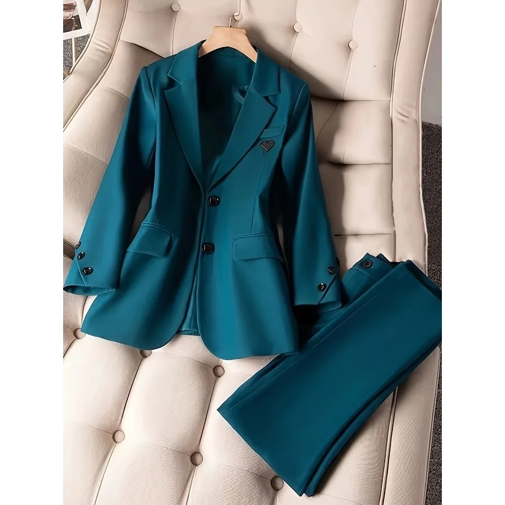 

Women's Turquoise Two-Piece Suit - Structured Lapel Single-Button Customized Womenzara woman 2025 new collection ropa mujer traf