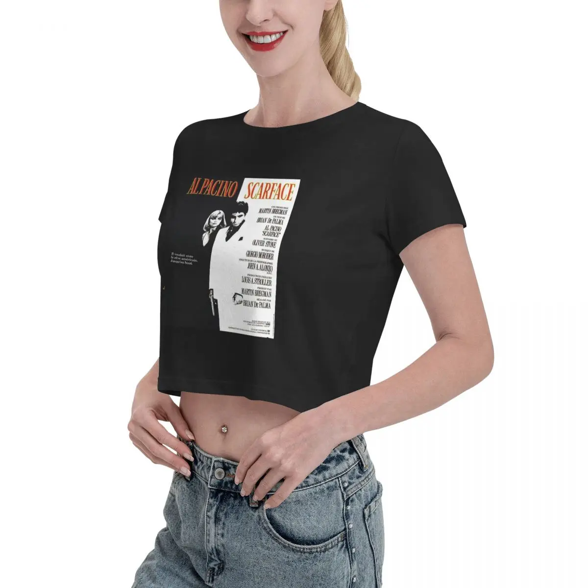 Movie Scarface Tony Montana Graphics Tshirt Cartoon Graphic Tees Female Crop Top,Leak navel T-shirt