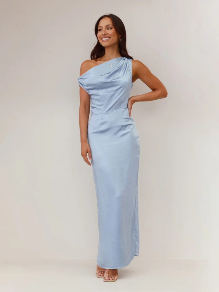 2025 verão moda nova feminina elegante estilo de deslocamento ombro inclinado cetim médio a longo vestido longo sob medida