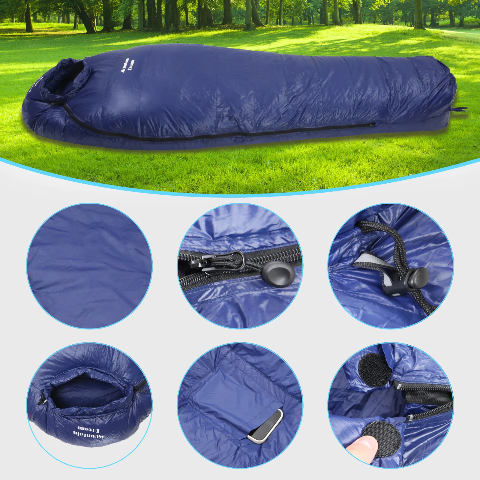 95% White Goose Down Filled Sleeping Bag Ultralight Waterproof Breathable Outdoor Hiking Camping Travel Warm Sleeping Bag Blue