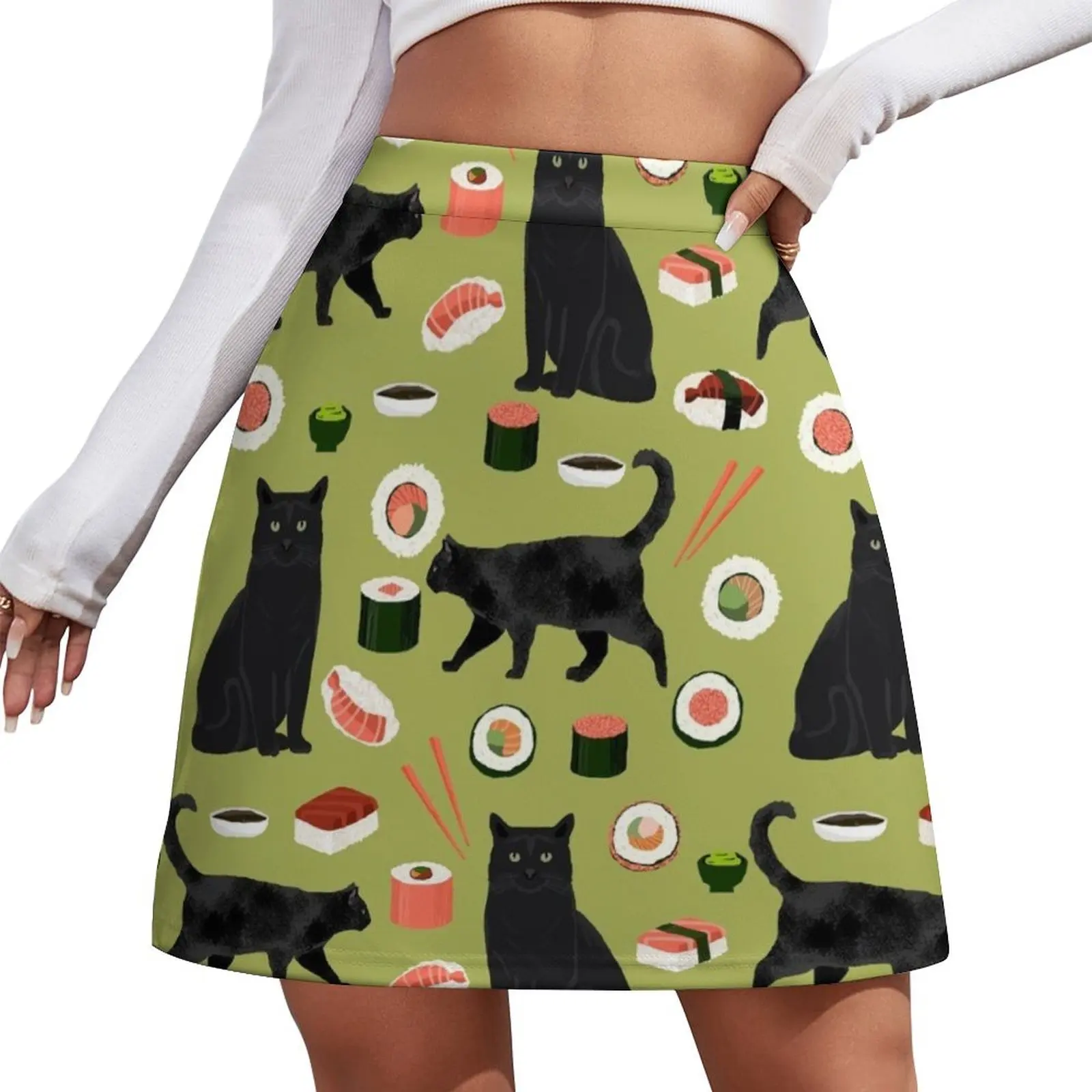 

Black cat sushi cat breeds cat lover pattern art print lady must have by PetFriendly Mini Skirt Dresses School skirt Mini Skirt