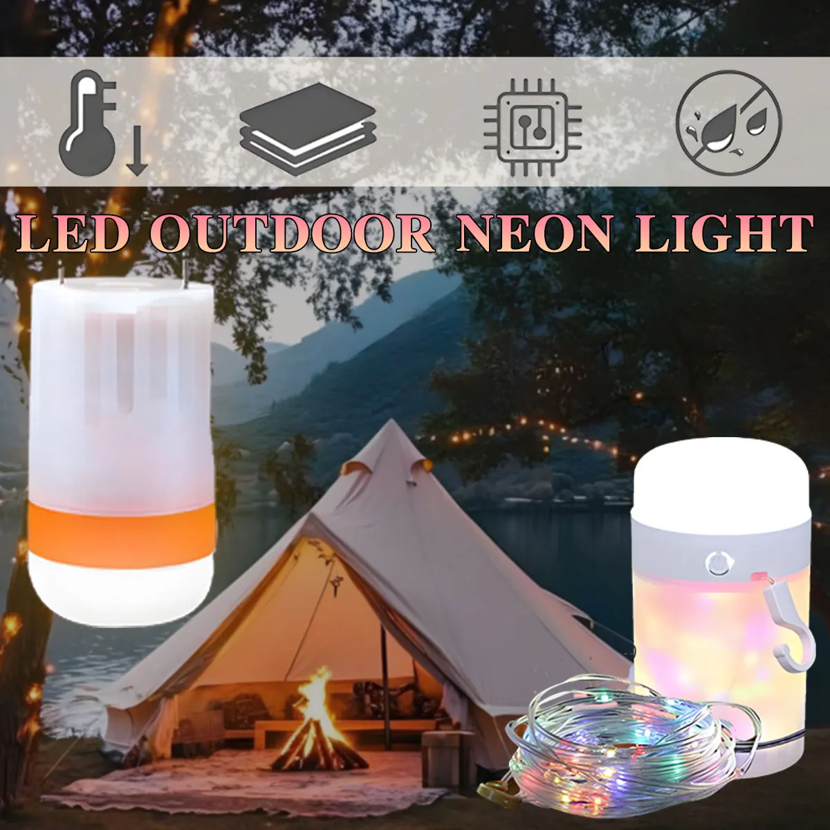 

RGB светодиодная лампа для кемпинга, 10 м, катушка, уличный перерабатываемый ночник, портативный фонарик с магнитным крючком, светодиодный перезаряжаемый