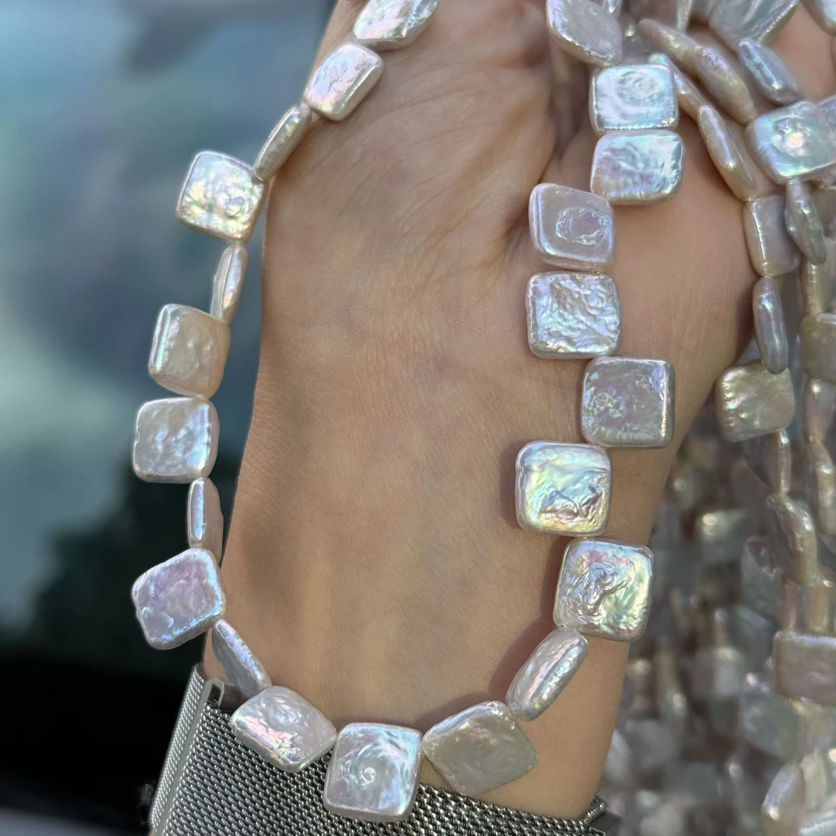 

Natural Freshwater Pearl Necklace Baroque Square 10.5-11.5mm Side Hole DIY Jewelry Accessories for Bracelets And Earrings