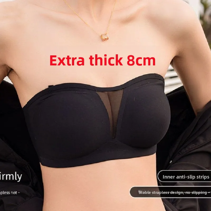 Ultra-Thick 8CM Sexy Thickened Gathered No Strap Anti-Slip Underwear Externally Expanded Large Chest Thin Waist Seamless Bra