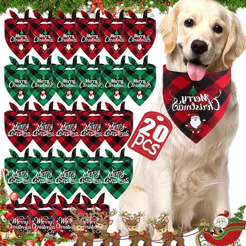 20/10/1Pcs Pet Triangle Scarf for Large Dog Christmas Party Dog Bandanas Dog Cat Red Santa Claus Letter Pattern Pet Supplies