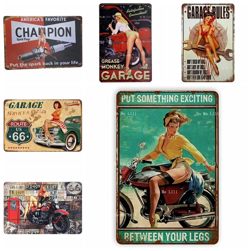 Monkey Garage Sexy Pin Up Girl Retro Service Repairs Tools Route 66 Gas Station Motor Something Exciting Metal Signsation