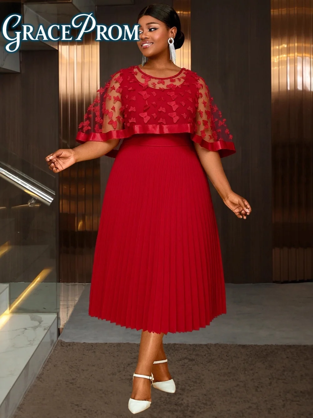 

Классическое модное женское платье с прозрачной сетчатой накидкой, 3D-бабочками, круглым вырезом, без рукавов, плиссированное, стильное, для вечерних мероприятий, вечеринок, свадебных гостей