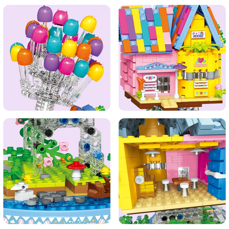 931+Pcs City Friends Suspended Gravity Balloon Flying House Building Blocks LED Lights Architecture Bricks Toy for Children Girl