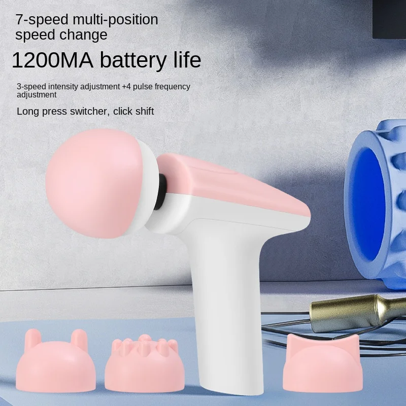 Mini fascia arma forte potência engrenagem ajuste 4 cabeças tipo-c muscle massage gun fitness relaxamento profundo