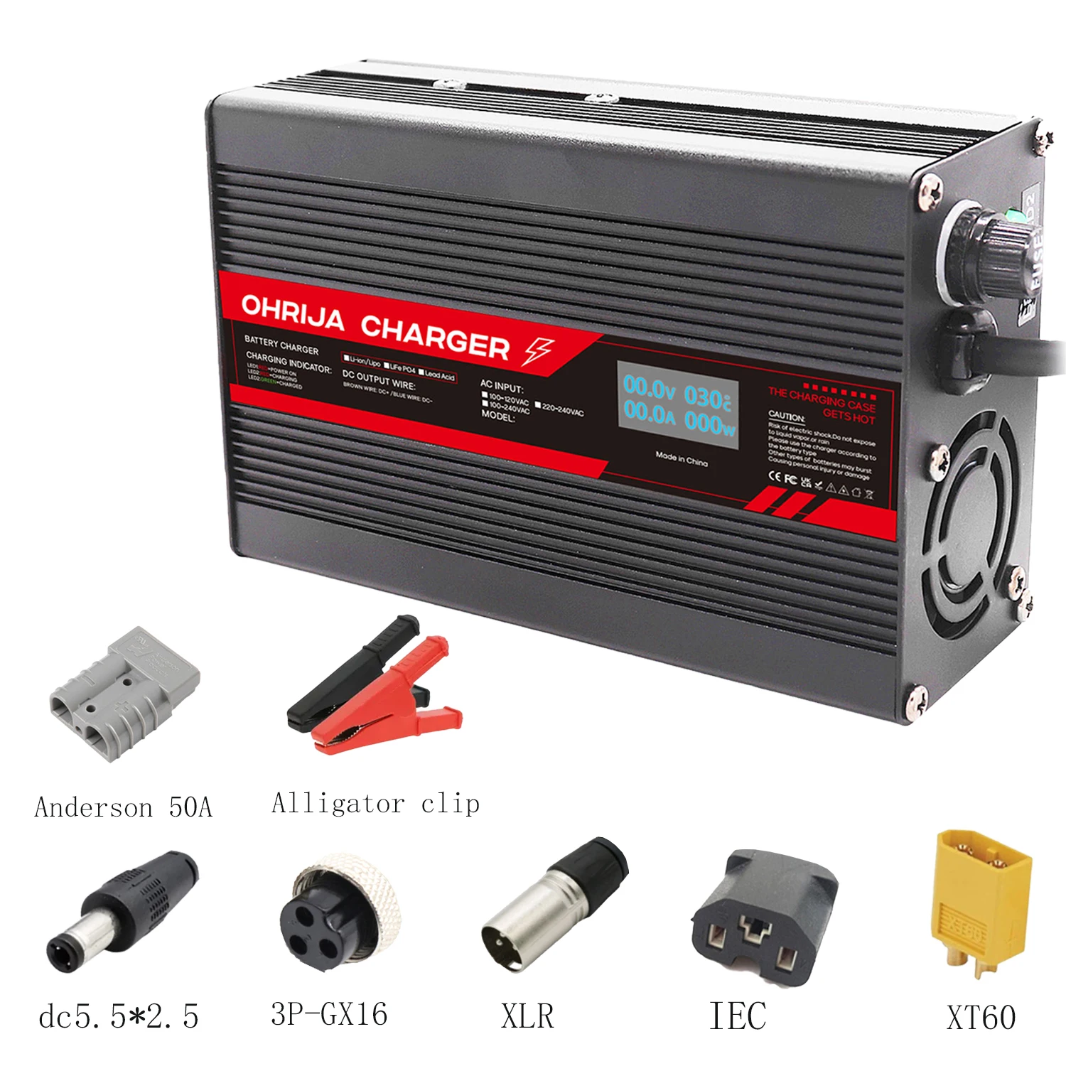 Das intelligente Aluminiumgehäuse des 48-V-Ladegeräts eignet sich für 54,6 V 5 A für 13S 48,1 V LCD-Display Li-Ionen-Lipo-Akku OLED-Display-Schnellladegerät