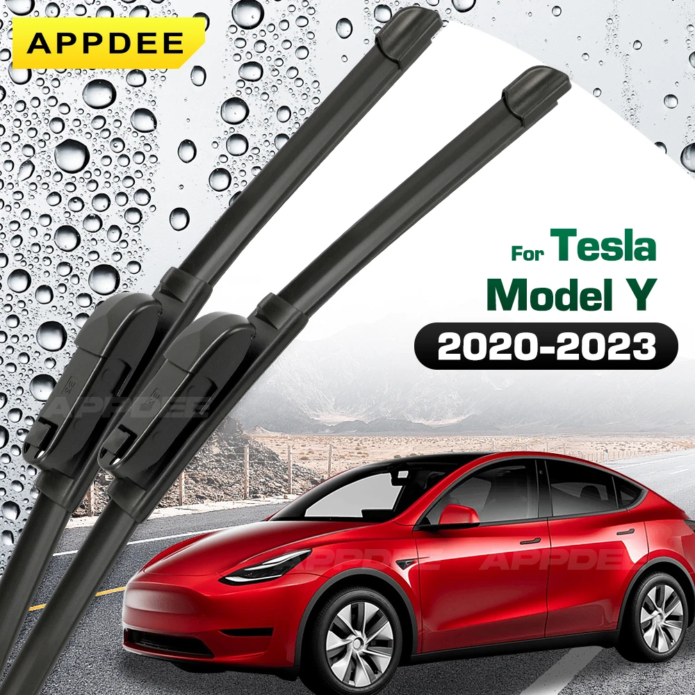 Silicone & rubber  Front Wiper Blades Set For Tesla Model Y 2020 - 2023 Windshield Windscreen Window Brush 26''+19''