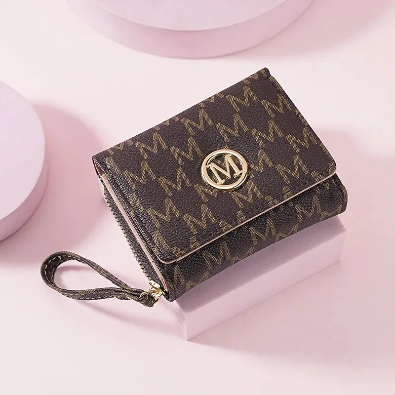 Threefold Zipper Wallet with Letter Pattern, Stylish Multi Color Card Holders & Wrist Straps, Purse for Women Chic Everyday Use* view 3
