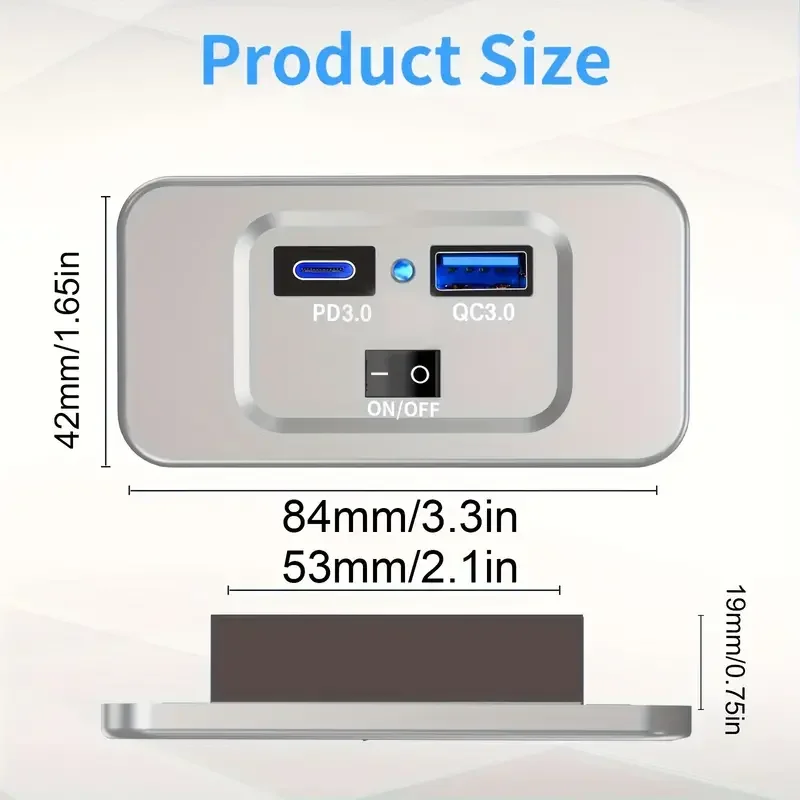 듀얼 USB 충전기 콘센트 패널 벽 마운트 전원 어댑터, QC3.0 PD 자동차 고속 충전 소켓, 12 V, 24V 트럭 캠핑 캐러밴용