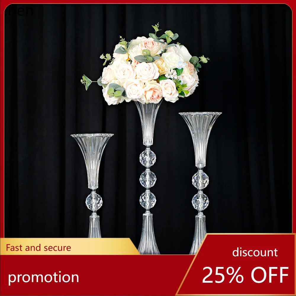 

YFY Trumpet Funnel Vase Transparent Acrylic Road Lead Wedding Romantic Decoration Ornament Floral Props