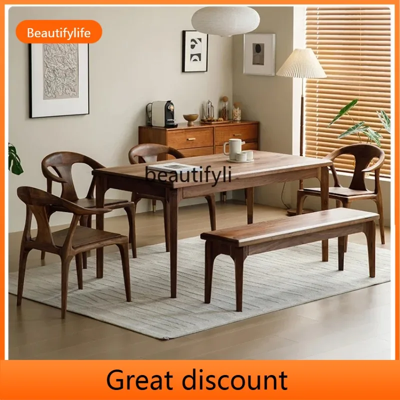 

QQ45 Северная Америка Обеденный стол из черного ореха Обеденный стол Прямоугольный чайный столик для маленькой квартиры Nordic Log Home