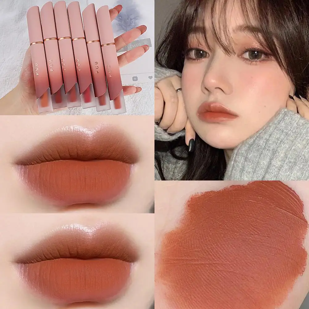 Lippen schlamm matt Lippenstift Mädchen Lip gloss nackt Antihaft wasserdicht Lippen schlamm 6-Farben Lippenstift Kosmetik Tasse dauerhafte Mädchen Feuchtigkeit w7q3