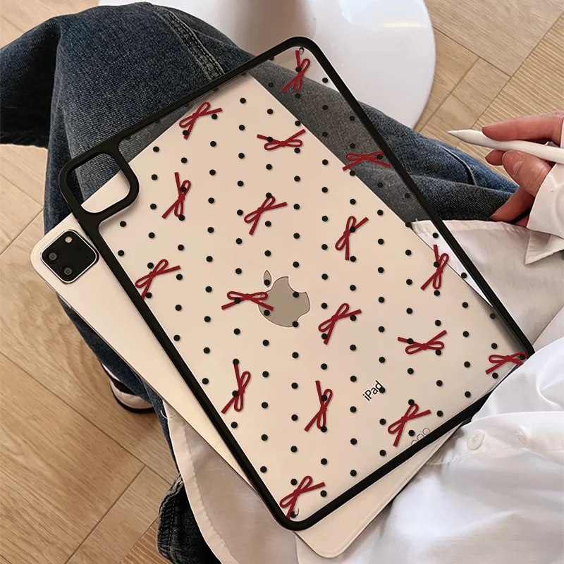 Black Polka Dot Bow Tablet Case For iPad Pro 11 12.9 13 M2 M4 M3 M5 Shell 8.3 9.7 10.2 5/6/7/8/9/10/11th Air 3 4 Mini 6 7 Cover