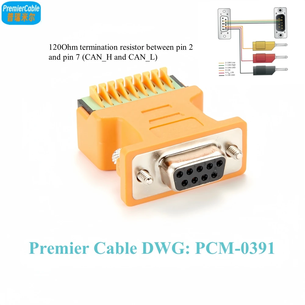 Db9 fêmea 9 pinos para bloco terminal pode terminator pode bus adaptador rs232 porta serial sem solda para parafuso terminal resistência