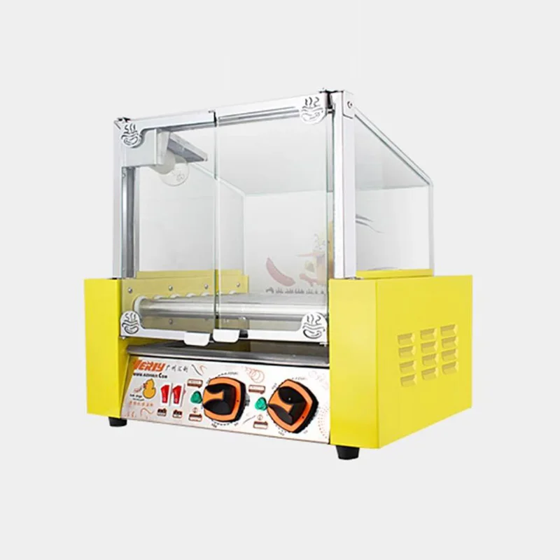 Electric Mini Yellow Color 7 Roller Hot dog Grill Machine Little Yellow Duck Cartoon Sausage Making Machine With Glass Cover