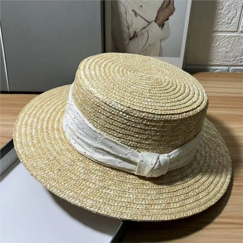 

New elegant and stylish wide-ribbon hat for women flat top