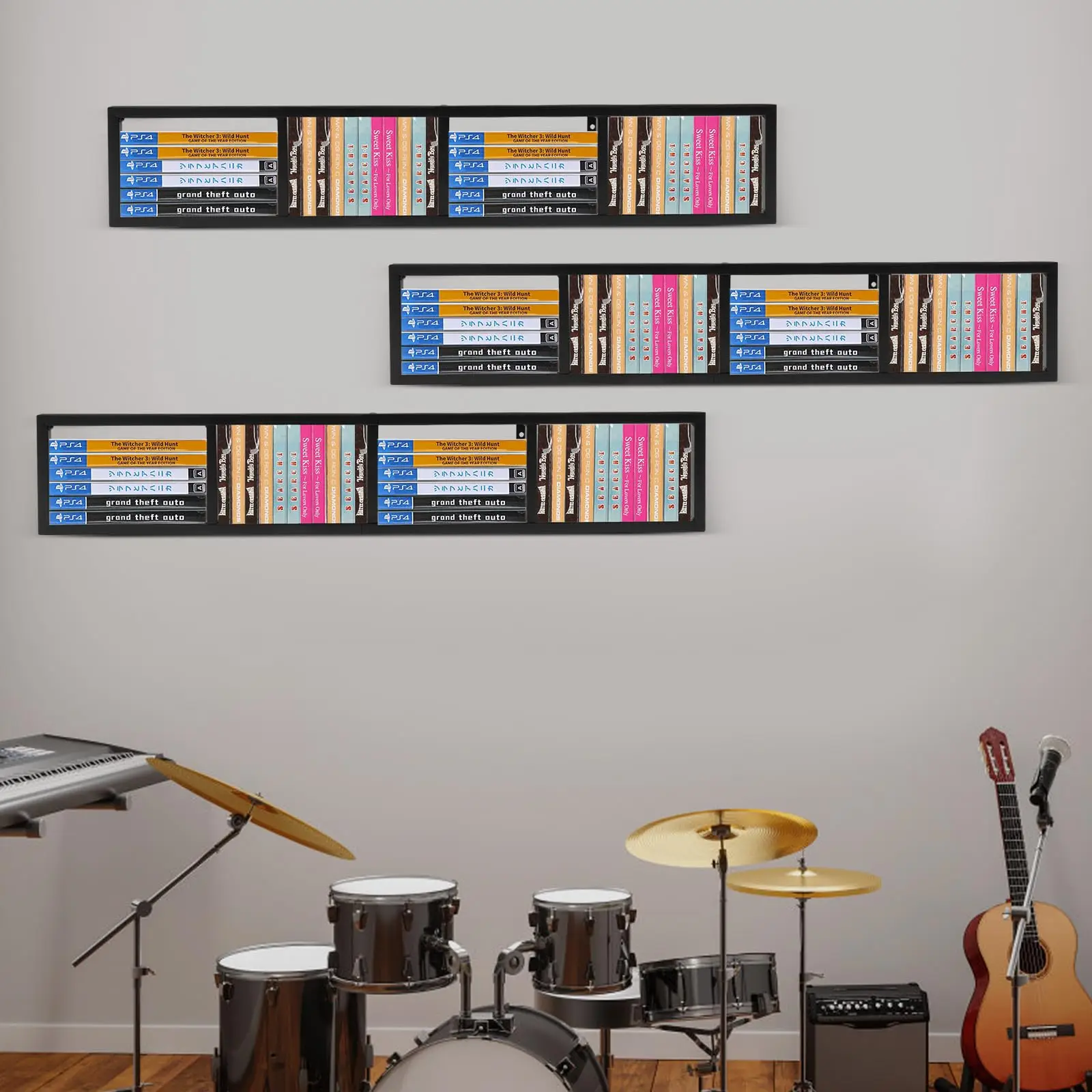 Rak Penyimpanan Media - Rak Penyimpanan Cd Desain Terbuka 34 Inci Pemasangan di Dinding - Rak Mengambang Logam Organizer Cd Dvd - Penyimpanan Kubus Med