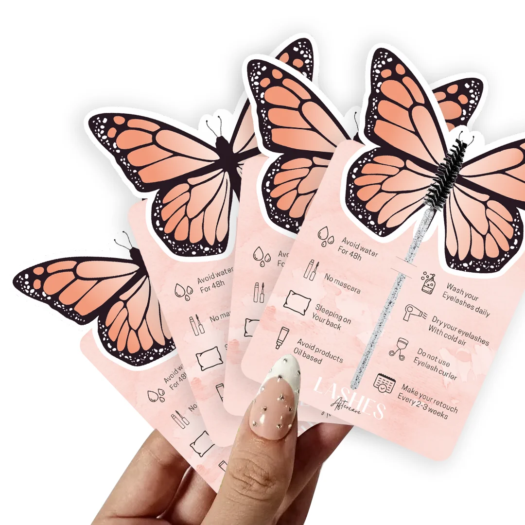 38 Pcs Pink Butterfly Cards Lash Extension Aftercare Instructions Cards Eyelash After Care Card for Business Client Single Sided