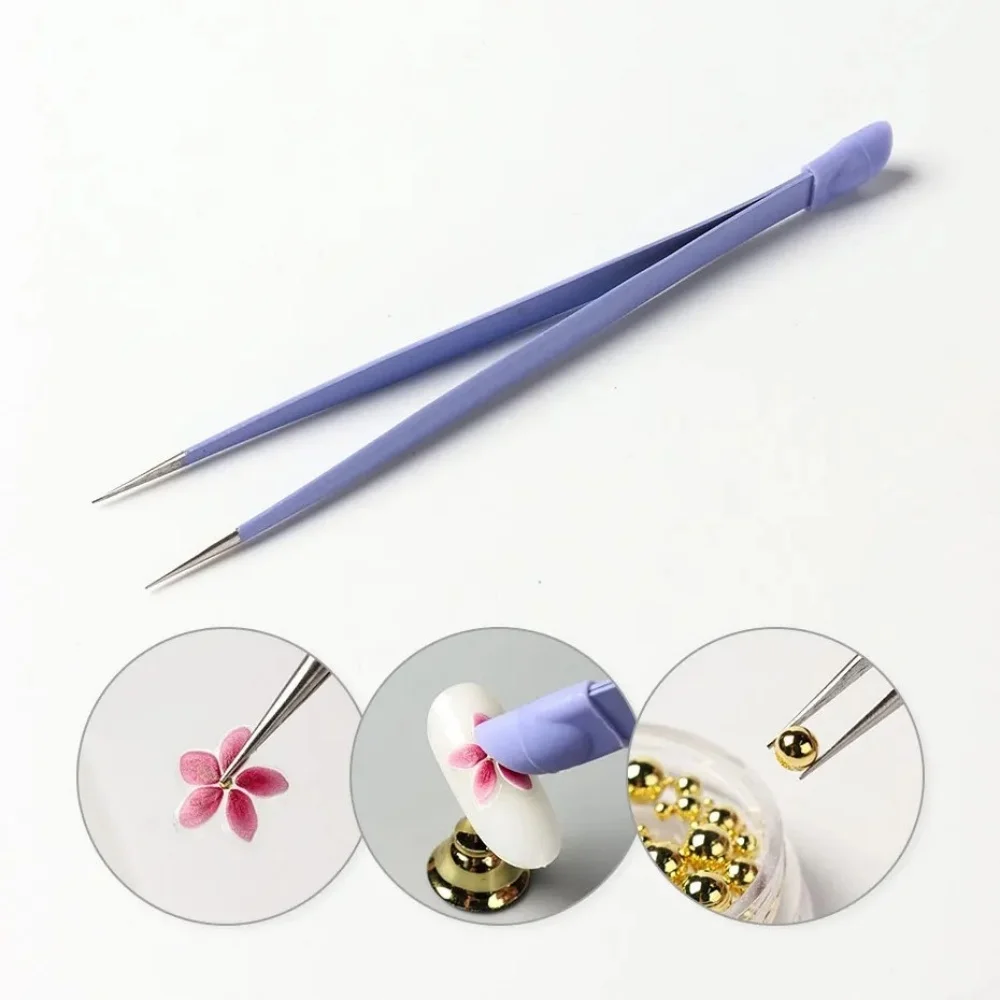 Double Headed Nail Art Tweezers Silicone Pressing Head Multi-purpose Manicure Tool for Sticker Tape Crystal Picking Accessories