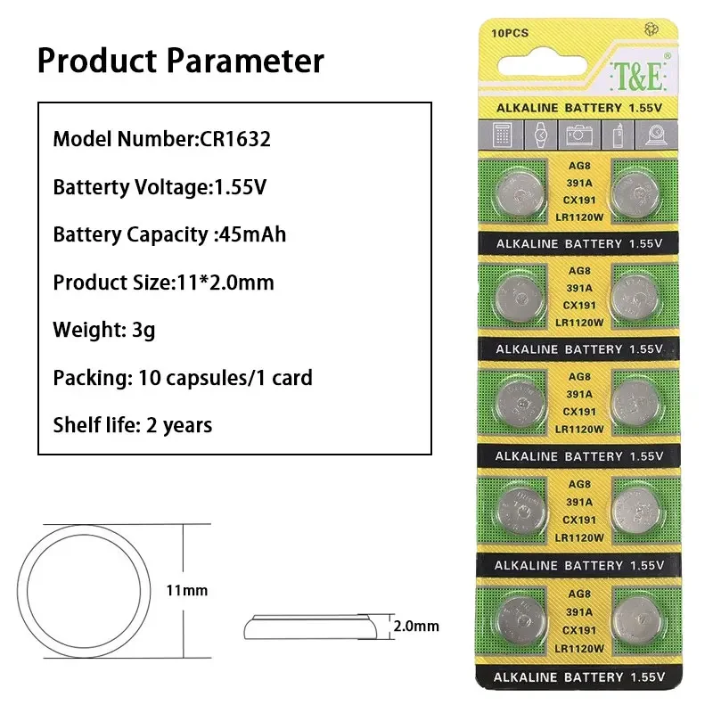 10 -100 Pcs AG8 LR1120 SR1120 SW Button Cell Battery 1.55V LR55 LR1120W SR1120SW 391 Alkaline Batteries for Watches Toys Remote