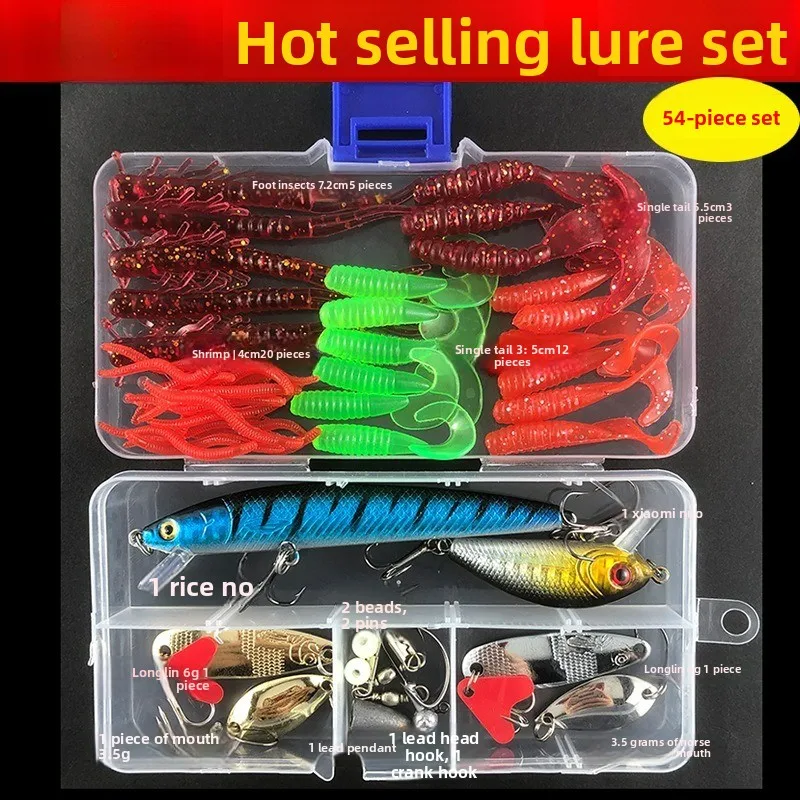 

LIANMAN38 Pieces/54 Pieces Lure Set Simulation Fake Bait Box Glitter Soft Bait Mino Fishing Supplies Sea Fishing Accessories Set