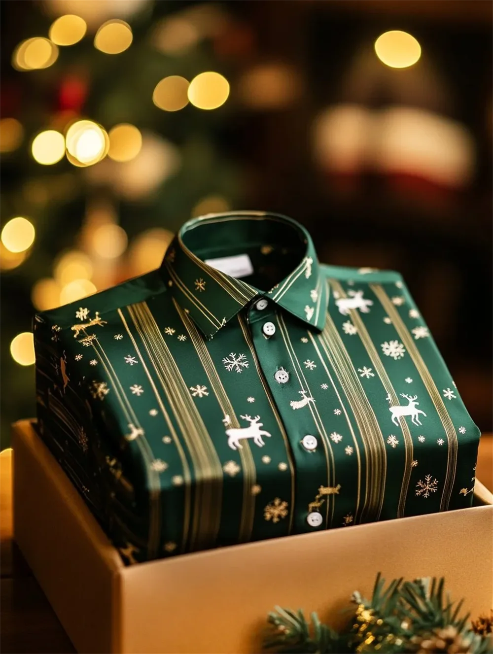 قميص رجالي بأكمام طويلة مطبوع عليه سانتا كلوز مع طباعة أزرار فاخرة، مريح، أنيق، فستان راقي، شحن سريع #6