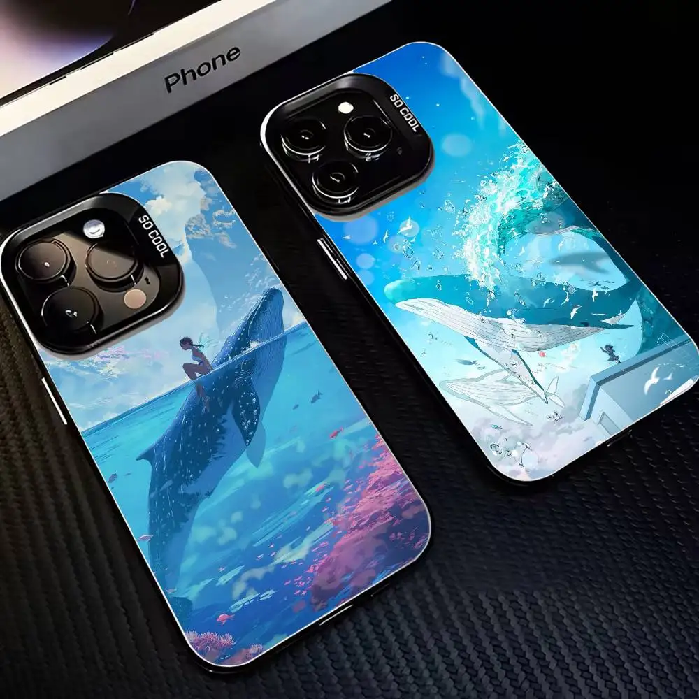

Marine whale pattern For iPhone17,16,15,14,13,12,11 Plus,Pro Colorful Silver Phone Case