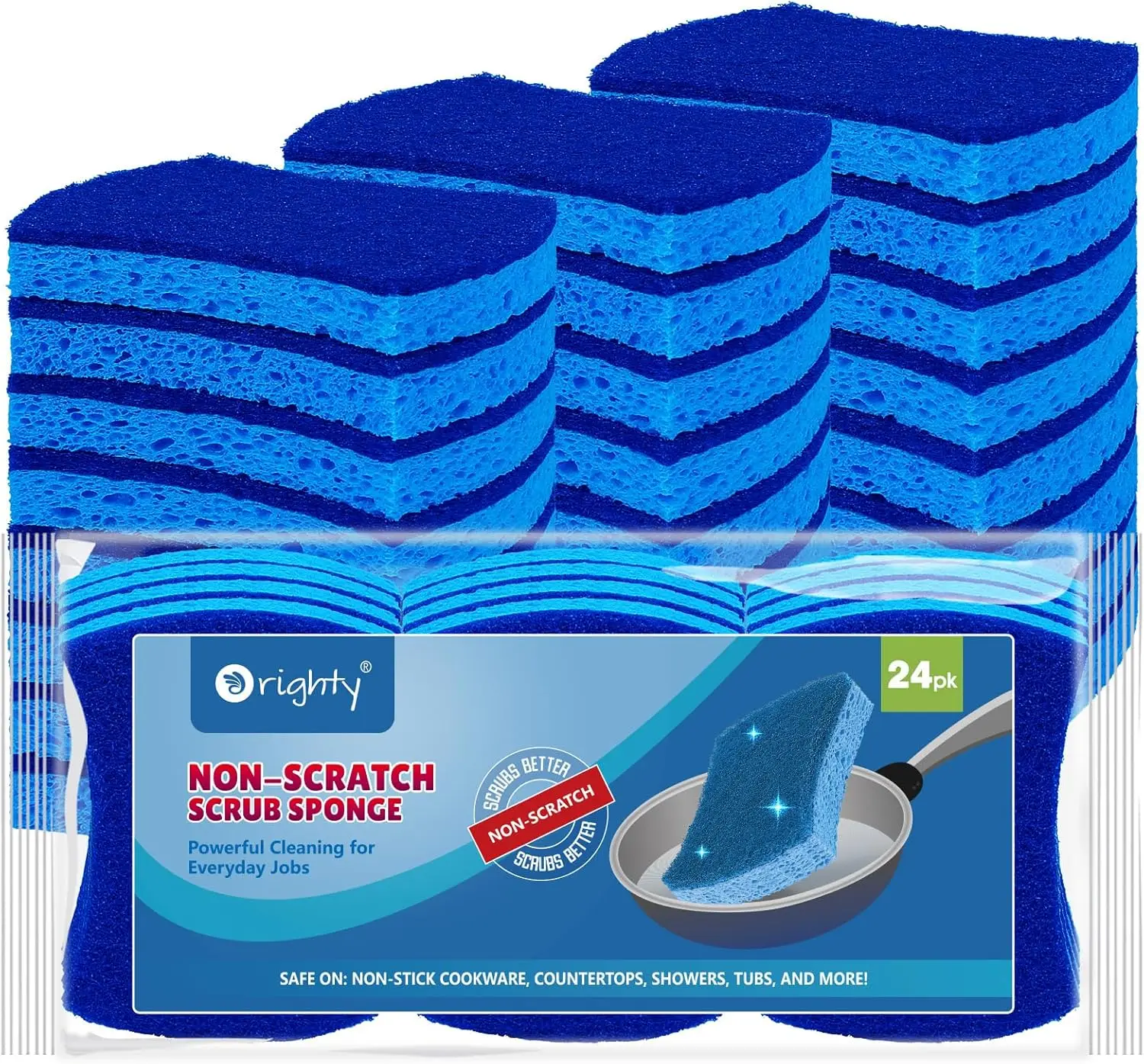 Non-Scratch Scrub Sponges, 24 Pack Kitchen Sponge Cleaning Sponge | Dual Side Sponges for Dishes, Kitchen Cleaning, Non-Stick Co