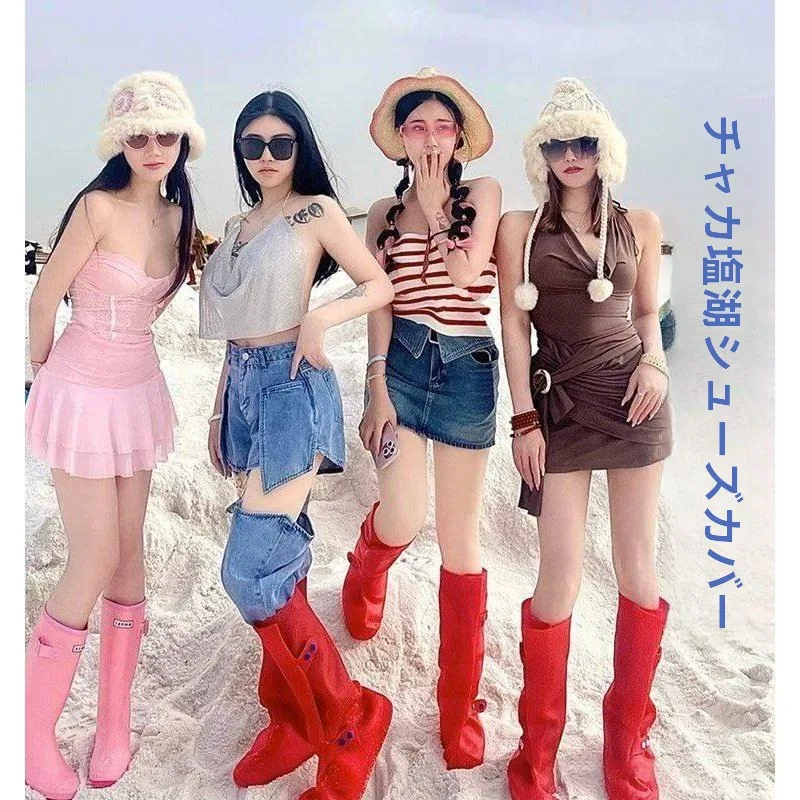 capas-de-sapato-de-cano-alto-vermelhas-impermeaveis-e-ecologicas-para-protecao-contra-areia-e-Agua-para-deserto-e-lago-equipamento-de-viagem-tea-card-salt-lake-qinghai-lake