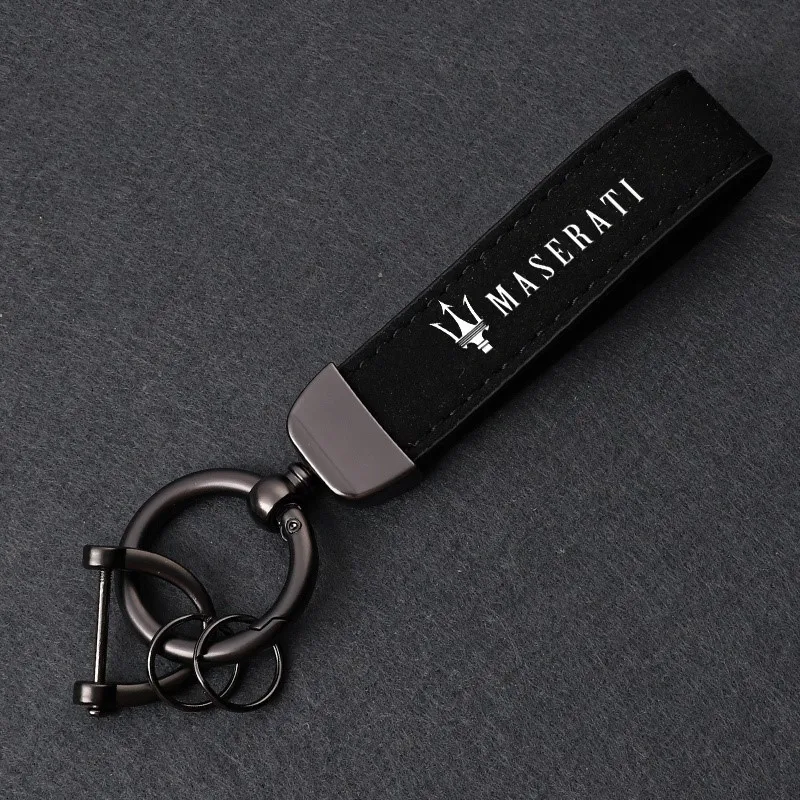 Car Styling Suede Keychain Charm Pendant Metal Keyring For Maserati Quattroporte Spyder Levante Coupe GranTurismo Mc20 Accessory