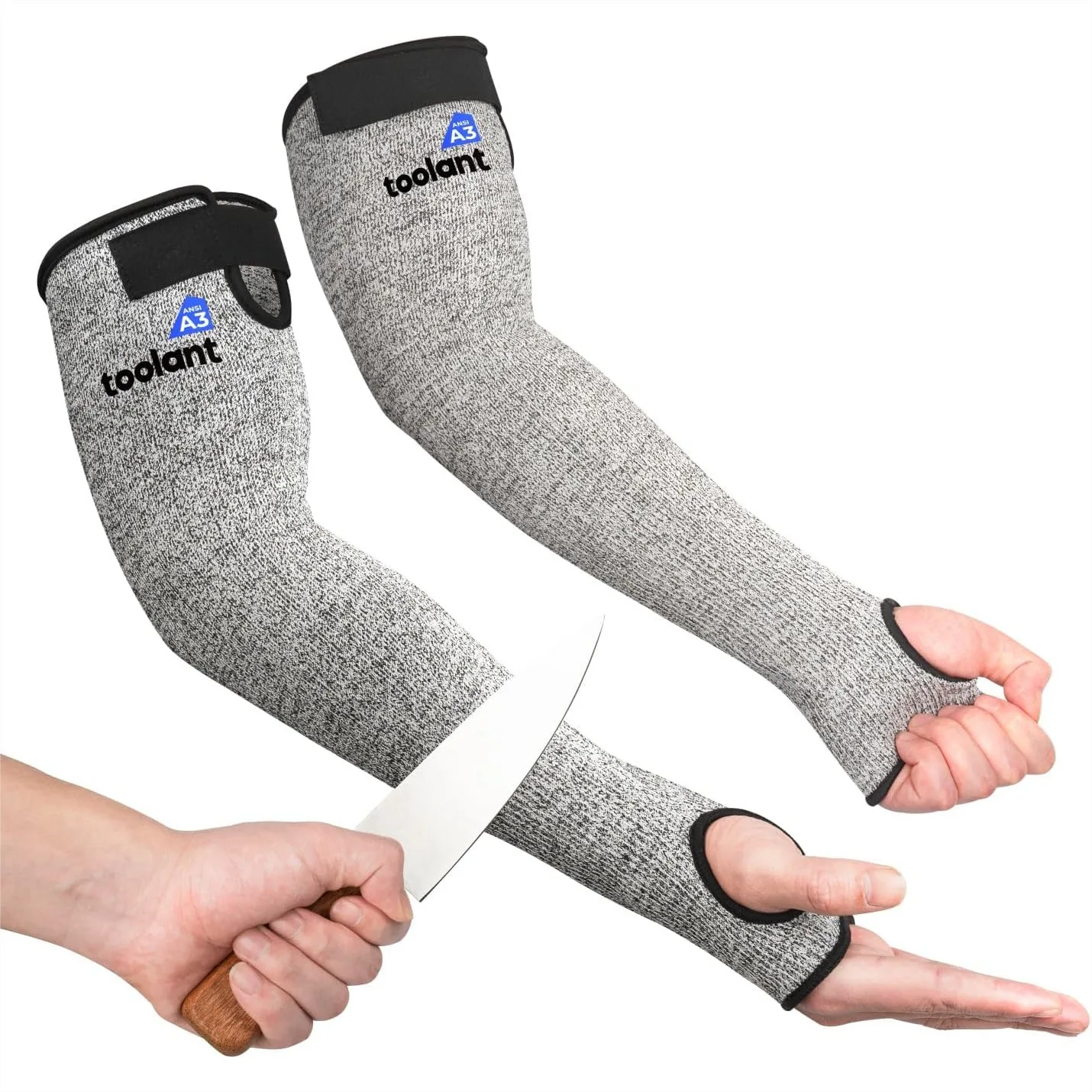 

Cut Resistant Farmers Sleeves with Thumb Hole, Arm Protectors for Gardening, Welding, Kitchen, Pet Grooming, Grey, 1 Pair