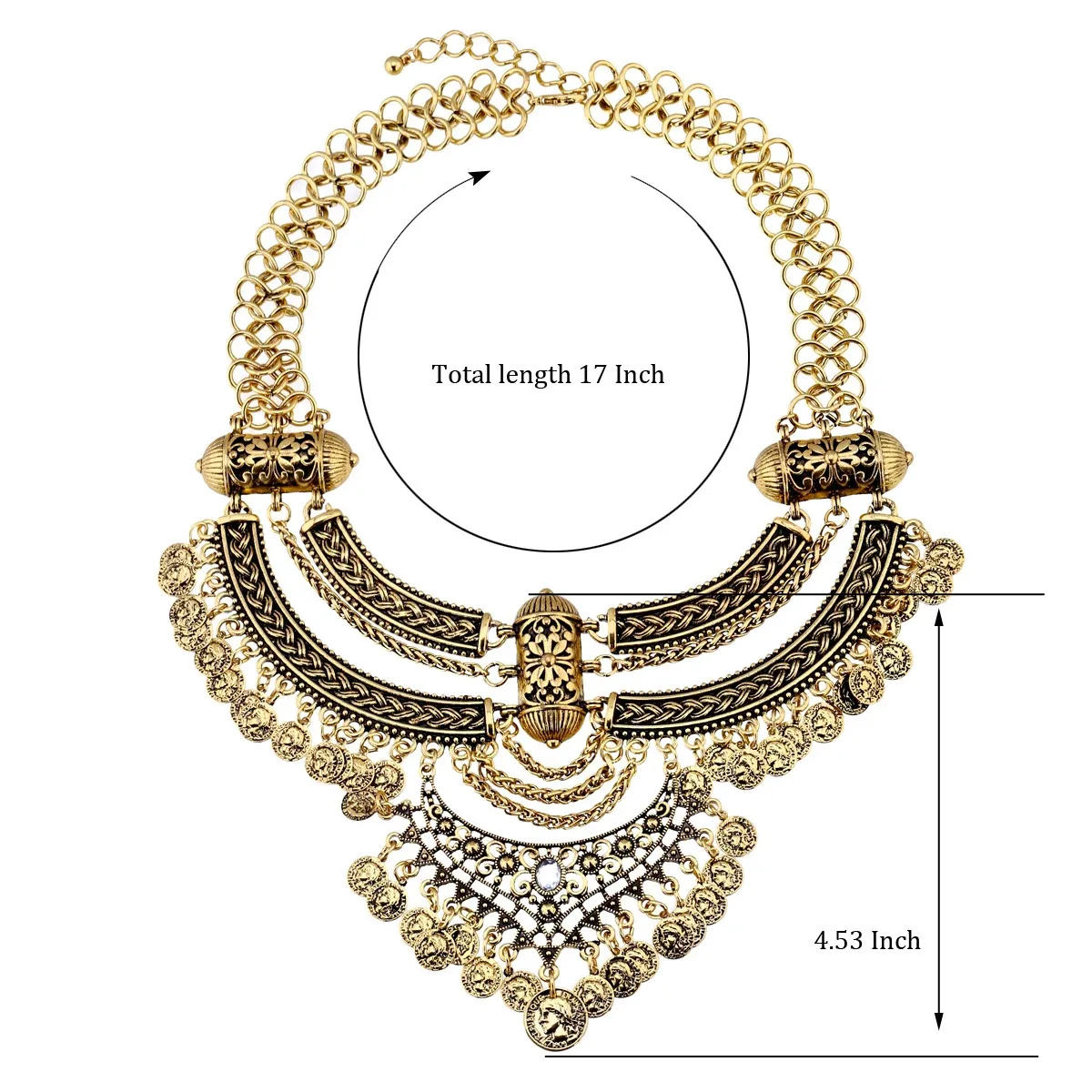 Bohemian Vintage Coin Tassel Statement Necklace Women Baroque Ethnic Style Sliver Color Necklace Party Jewelry Set